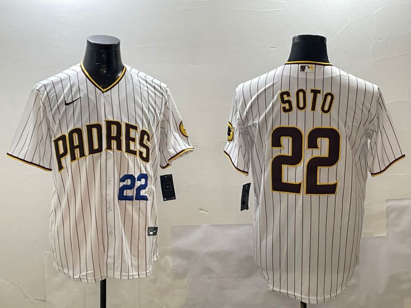 Men San Diego Padres 22 Soto White Stripe Game 2025 Nike MLB Jersey style 3